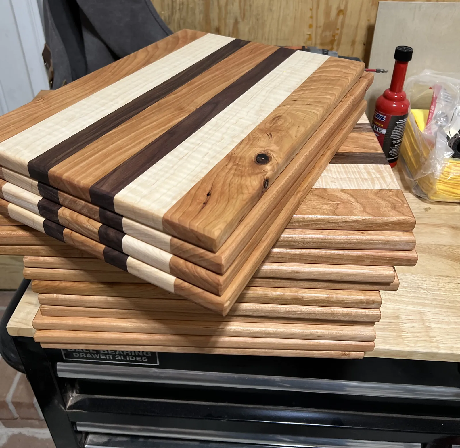 Cutting boards, Walnut, cherry and curly maple stripes