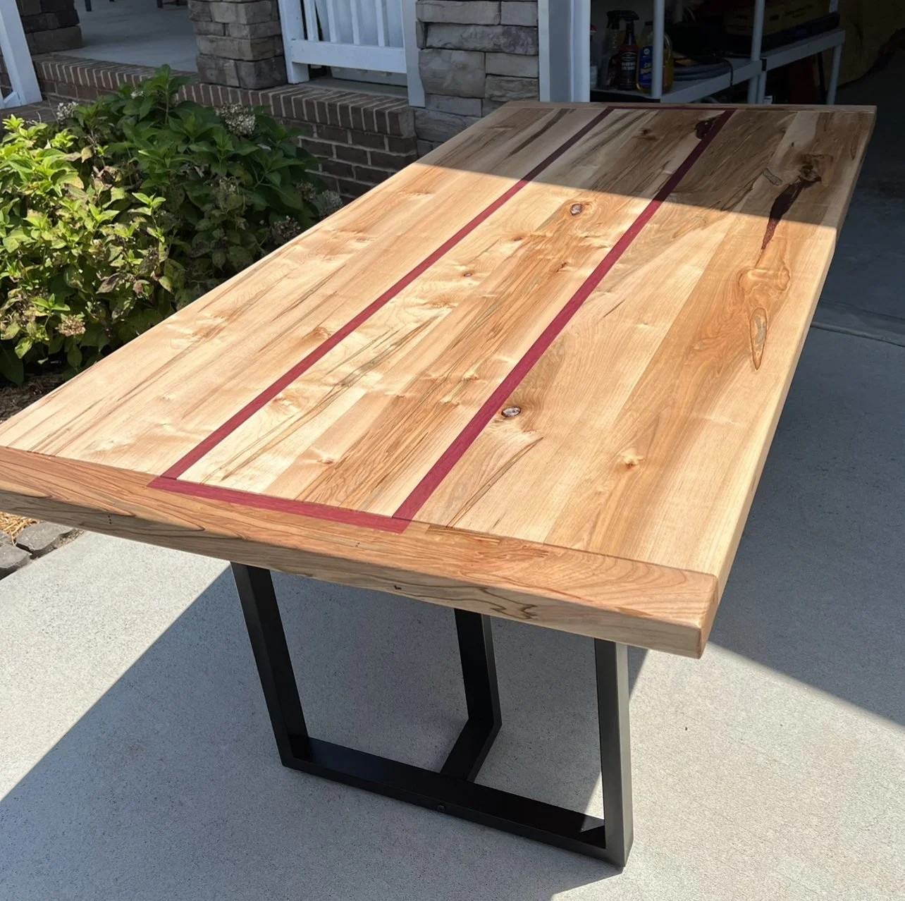 Striped dining table, Pale hardwood with purpleheart inlay